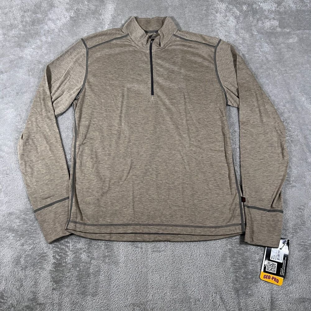 Hot Chillys Mens Shirt Medium Baselayer 1/4 Zip Mock Neck Long Sleeve Brown NEW