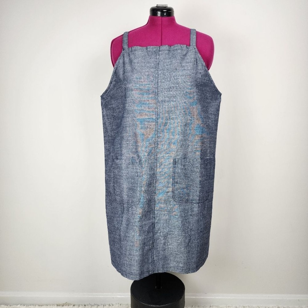 Luukse Overall Dress Blue Cotton Linen Patch Pockets Shortall Tank Dress Size 2X