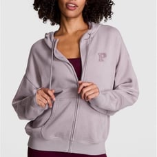 VS PINK Ivy Fleece Full Zip Hoodie Violet Ashes Lavender Purple Sz XL