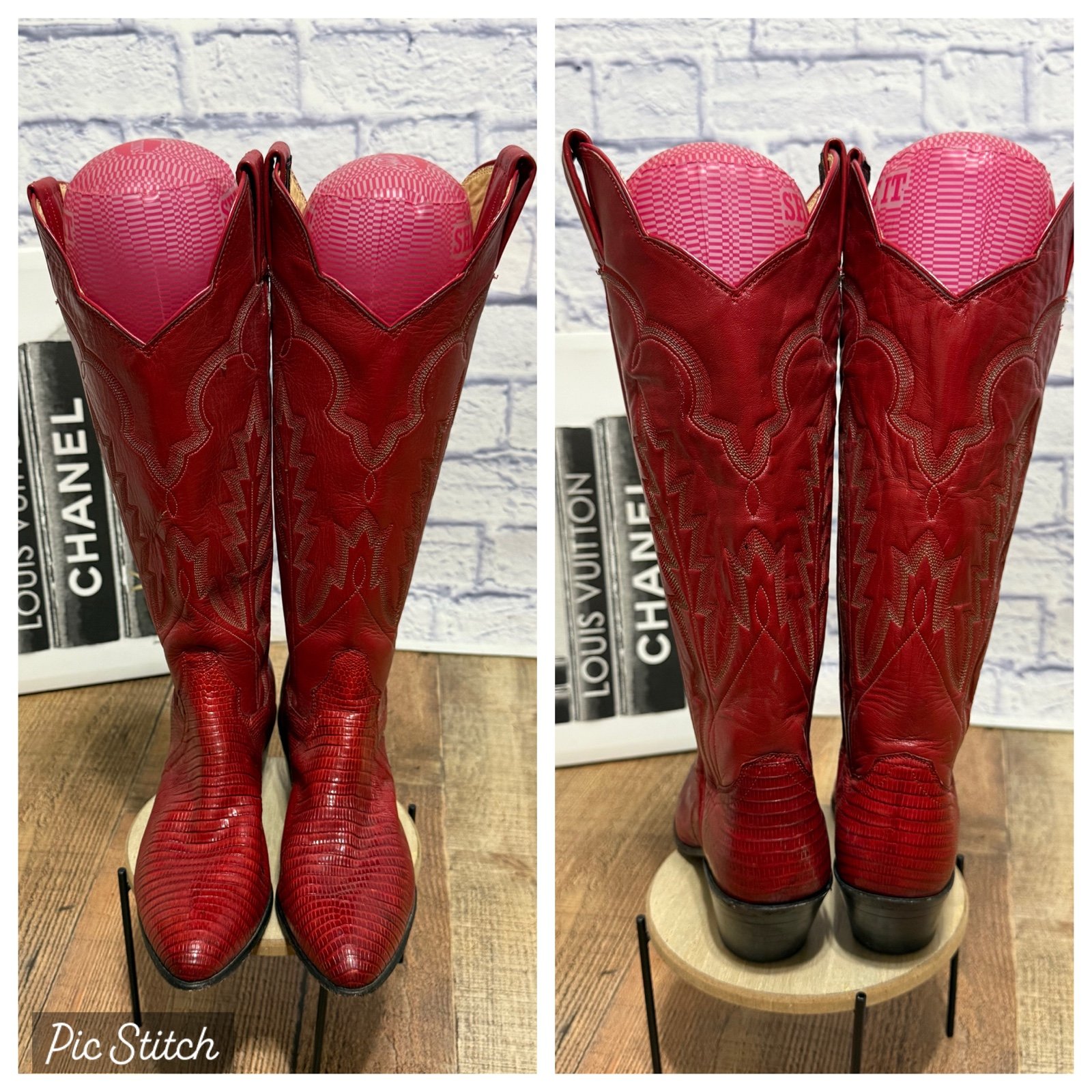 Rare Vintage Handcrafted Lizard Red Cowboy Boots - Size 5 B Pre owned good con