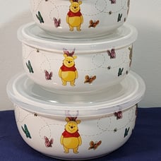 Disney Winnie the Pooh Spring Days 3 Piece Covered Bowls Set Pressured Lids NEW