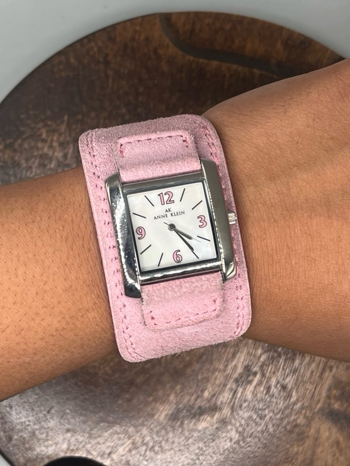 Vintage Y2K pink suede watch