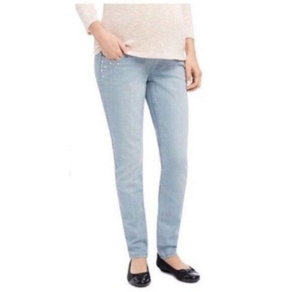 Oh Baby Motherhood Maternity Light Embellished 5 Pockets Skinny Jeans Sz S NEW