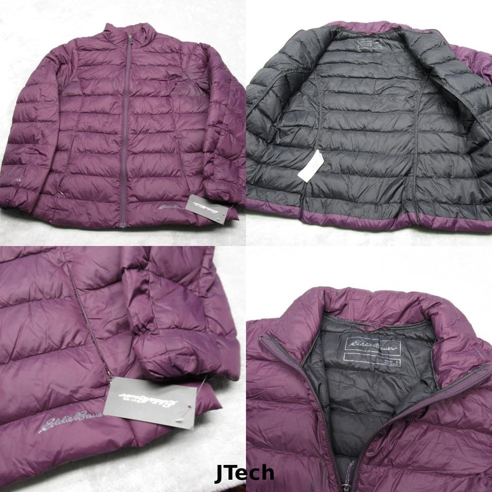 Eddie Bauer Down Jacket Womens Large Purple Lightweight EB650 Packable Coat NEW