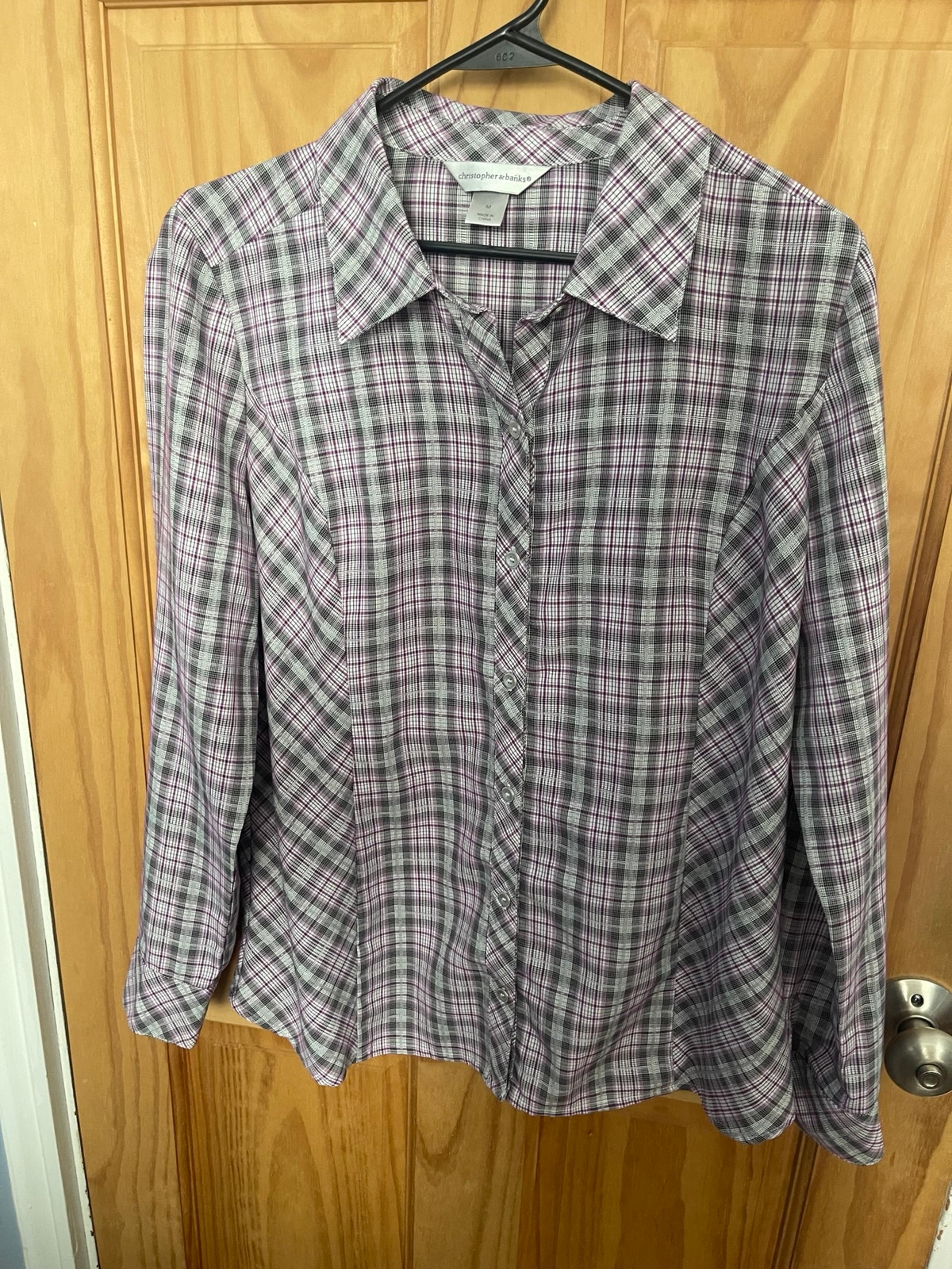 Like New, Women’s Size Medium Christopher & Banks Button Down Plaid Shirt