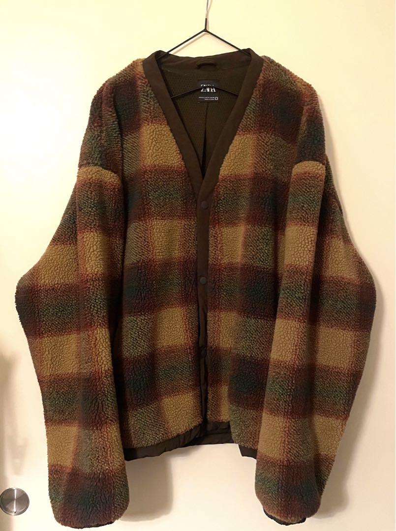ZARA Checkered Pattern Fleece Cardigan L-XL