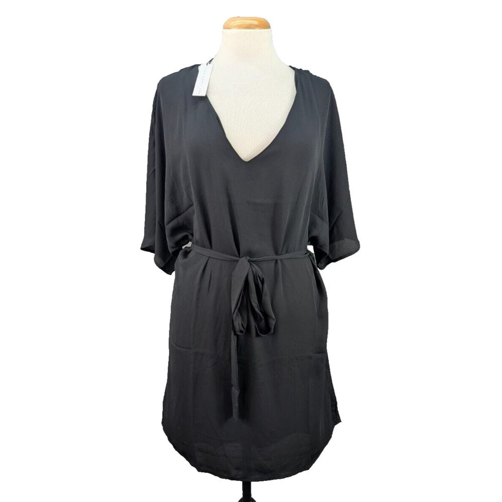Three Eighty Two Lainey Wrap Ruffle Mini Black Dress Tie Front Goth Y2K Sz M NWT