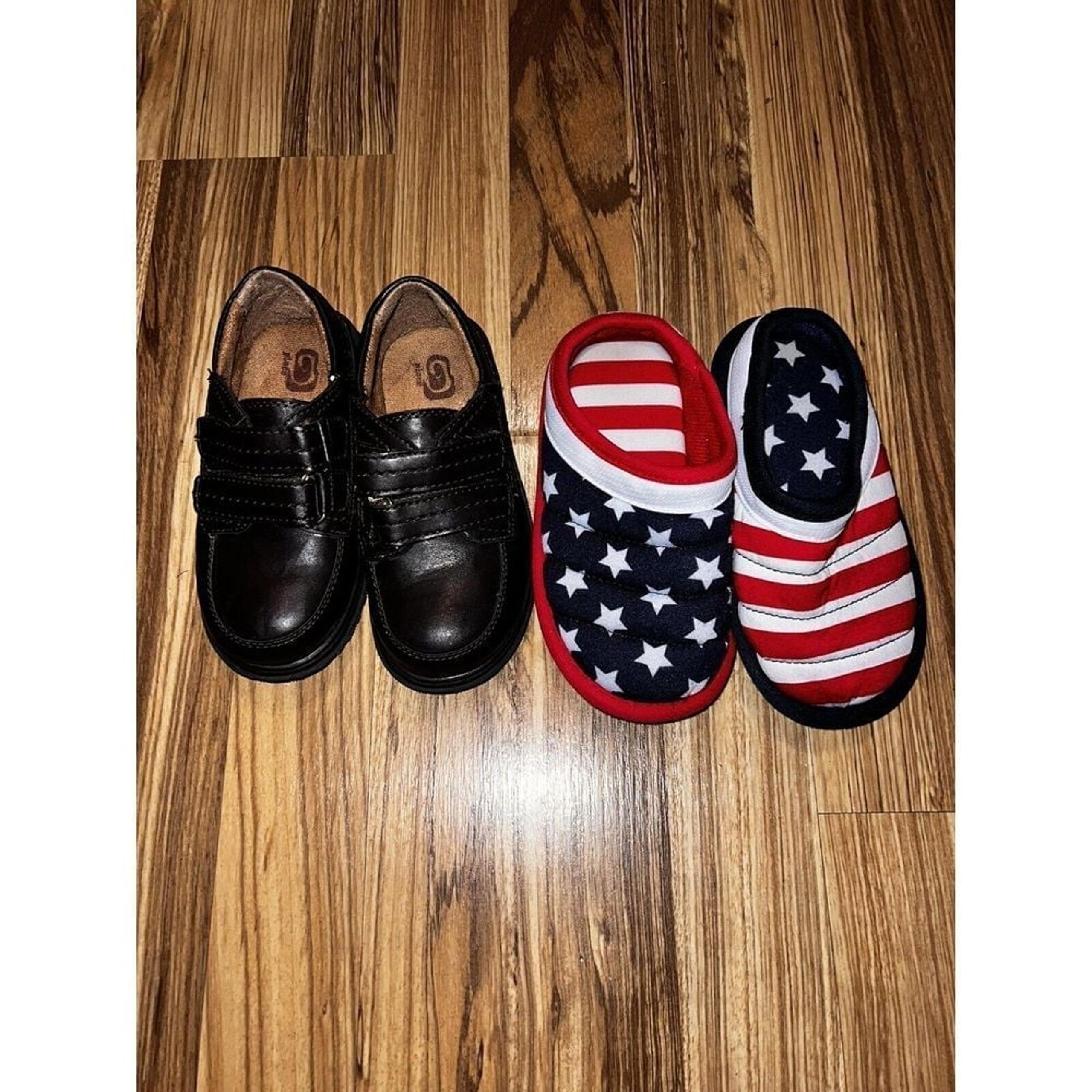 Boys Dearfoam Slippers TCP Dress Shoes 9c 10c 9/10 Lot Of 2 American Flag