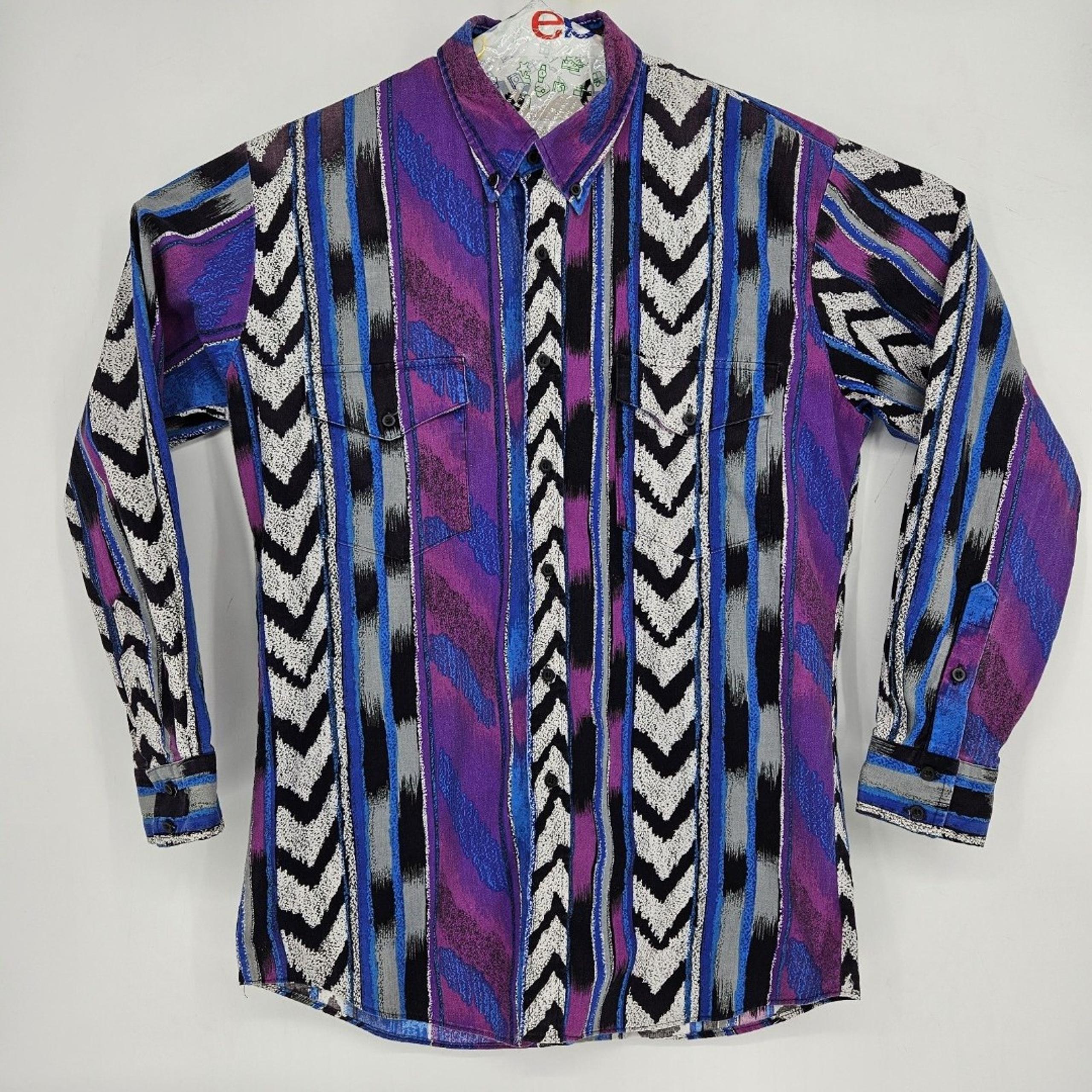 Vintage Karman Shirt Mens Large Western Wear Button Down Purple Brushpopper L
