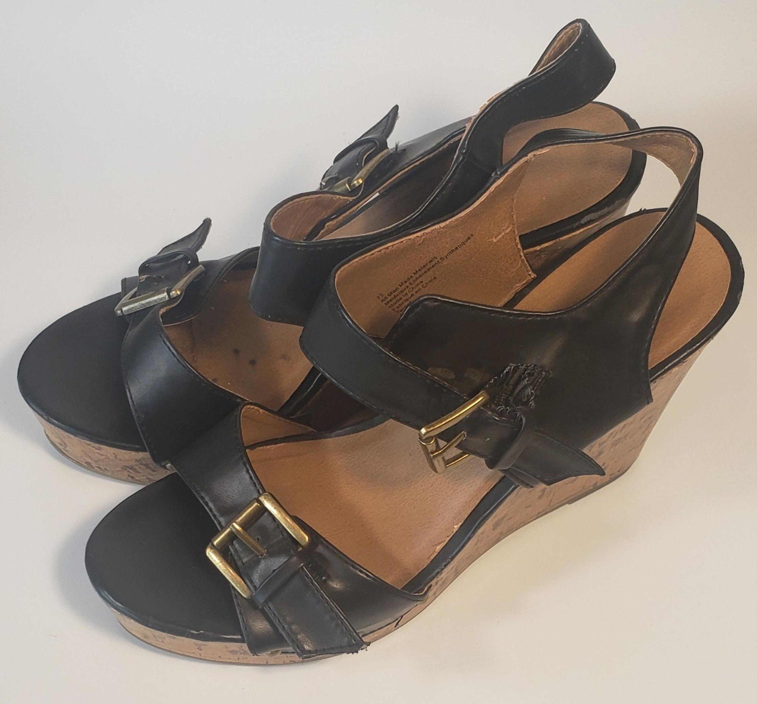 Mossimo Supply Co. Women Platform Shoes Black Faux Leather Tie Cork Size 7.5