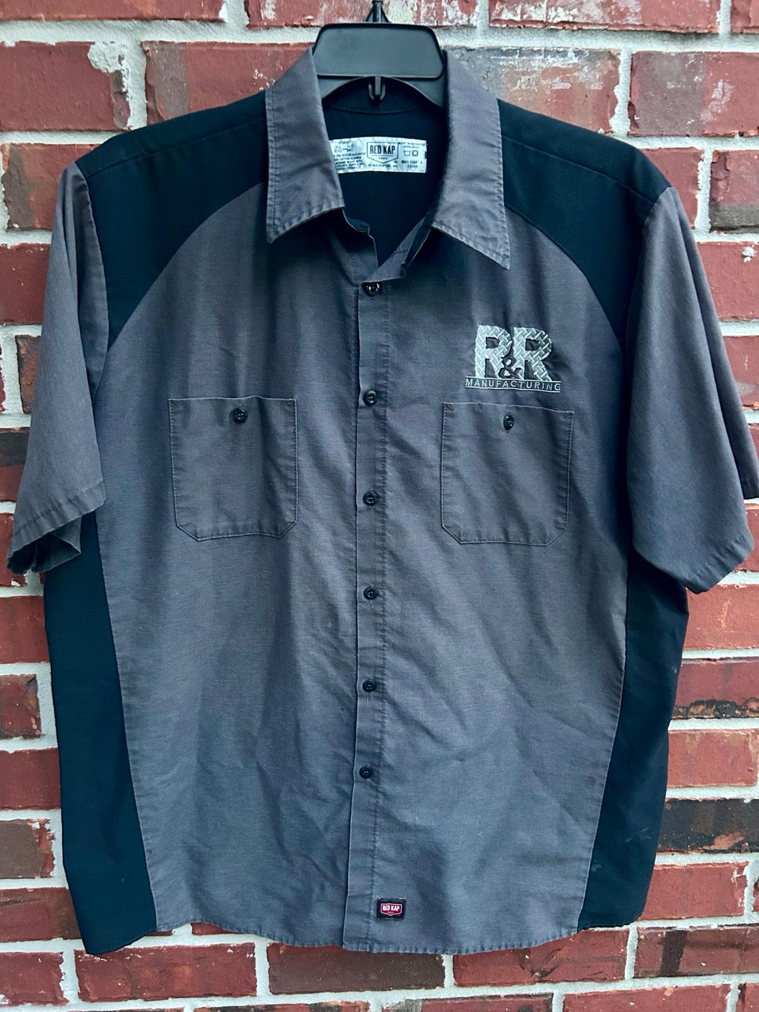 Red Kap Men’s Short Sleeve Button Down XL Black/Gray Embroidered Work Shirt B7