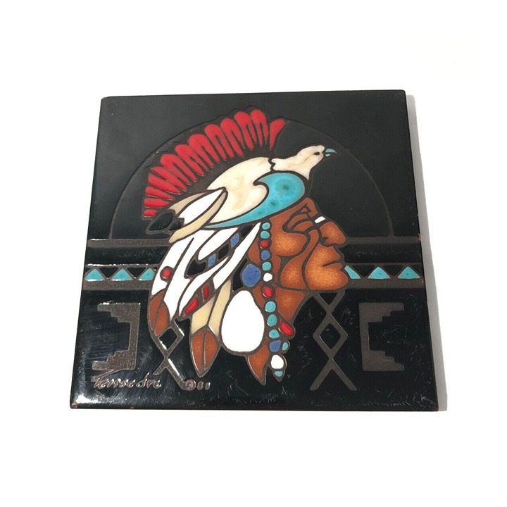 Native American Chief Southwestern Ceramic Tile Trivet Wall Decor-Cleo Teissedre