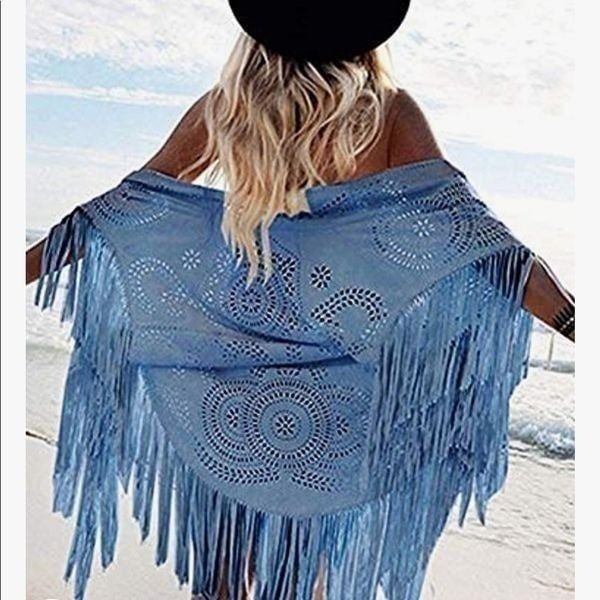 NEW Laser Cutout Fringed Suede Wrap