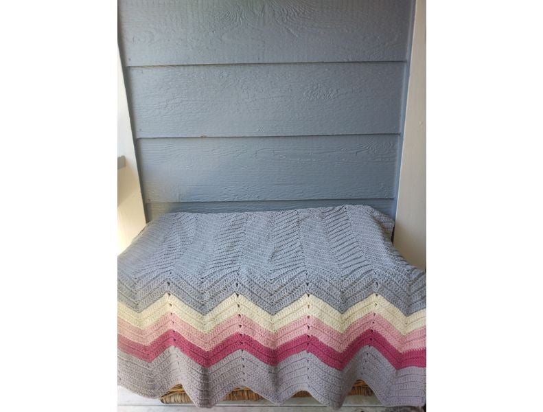 Vintage Chevron Striped Grey Pink and White handmade Afghan