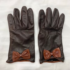Alexandra Bartlett Brown Genuine Leather Gloves Bowtie Soft Silk-Lined Size L