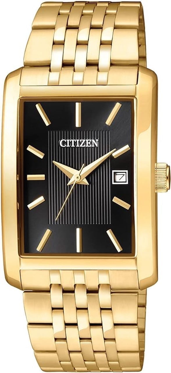 Citizen Quartz Gold tone Unisex Black Dial square watch.