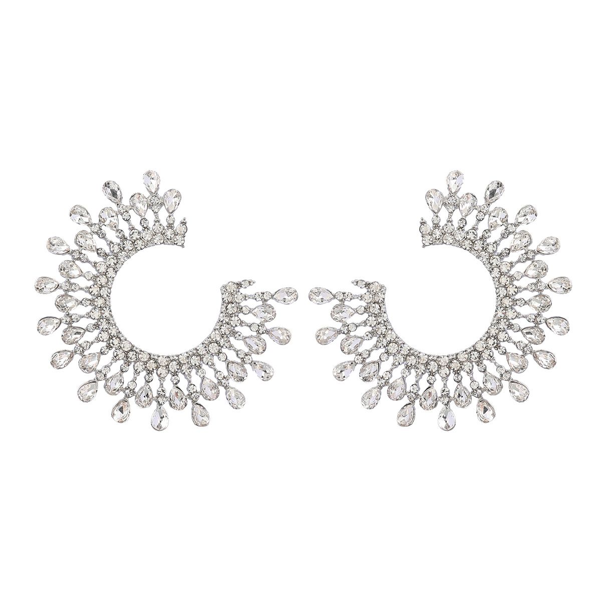 Ins Wind Super flash water drop shape rhinestone C shape sunflower earrings