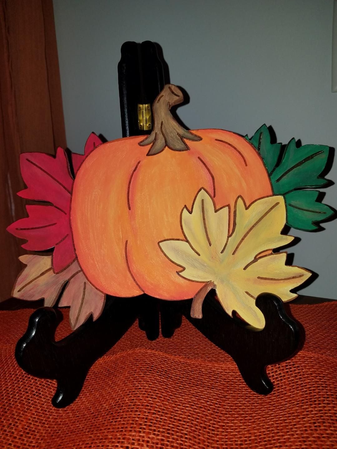 Hand painted pumpkin with leaves sign