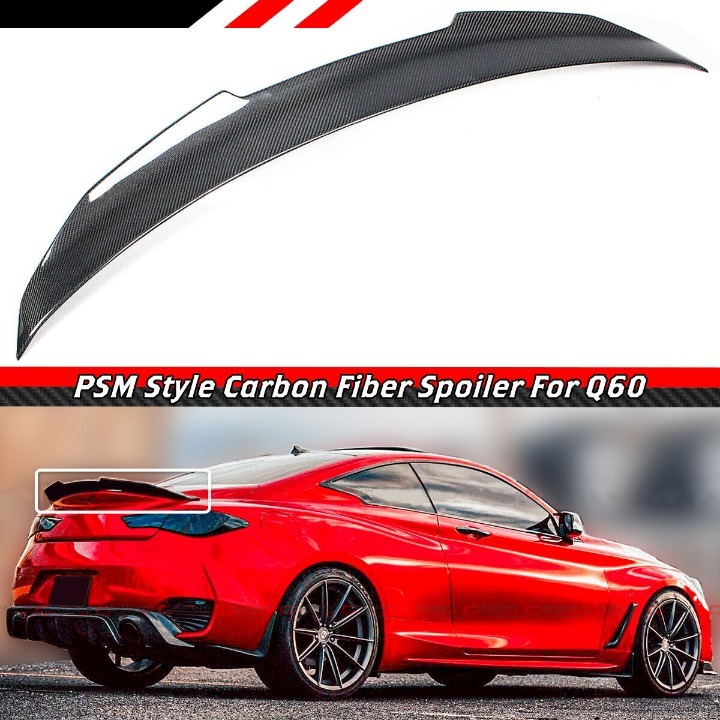 NEW 2017-2022 INFINITI Q60 HIGH KICK Real Carbon Fiber Rear Trunk PSM Spoiler
