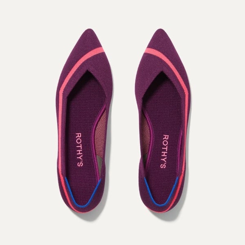 Rothy's The Point in Maroon Neon Stripe Size 9.5