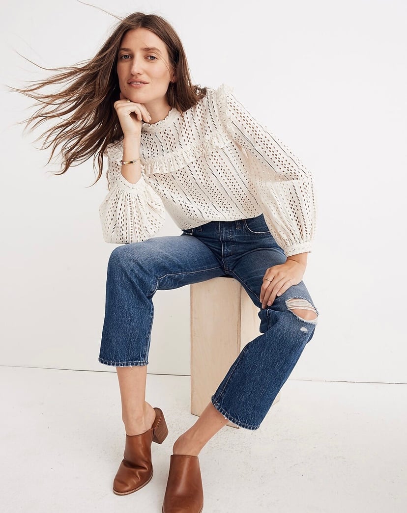 Madewell Classic Straight Jeans in Jade Wash: Knee-Rip Edition J7951