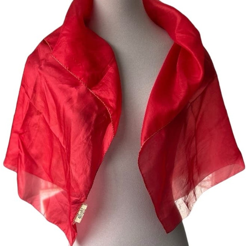 Vintage Red Silk Scarf 34” Square by Glentex