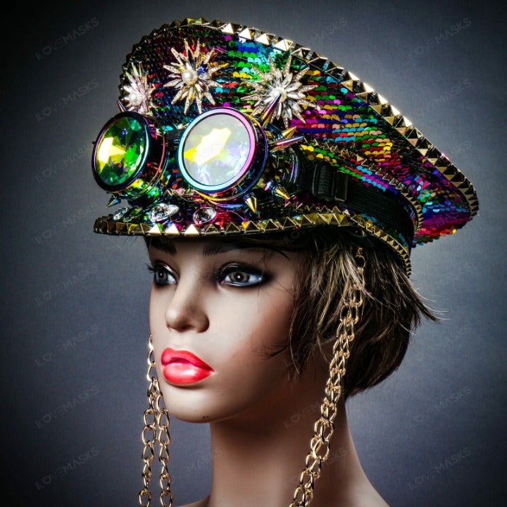 Steampunk Fashion Burning Man Rainbow Goggles Costume Cap Party Captain #1276