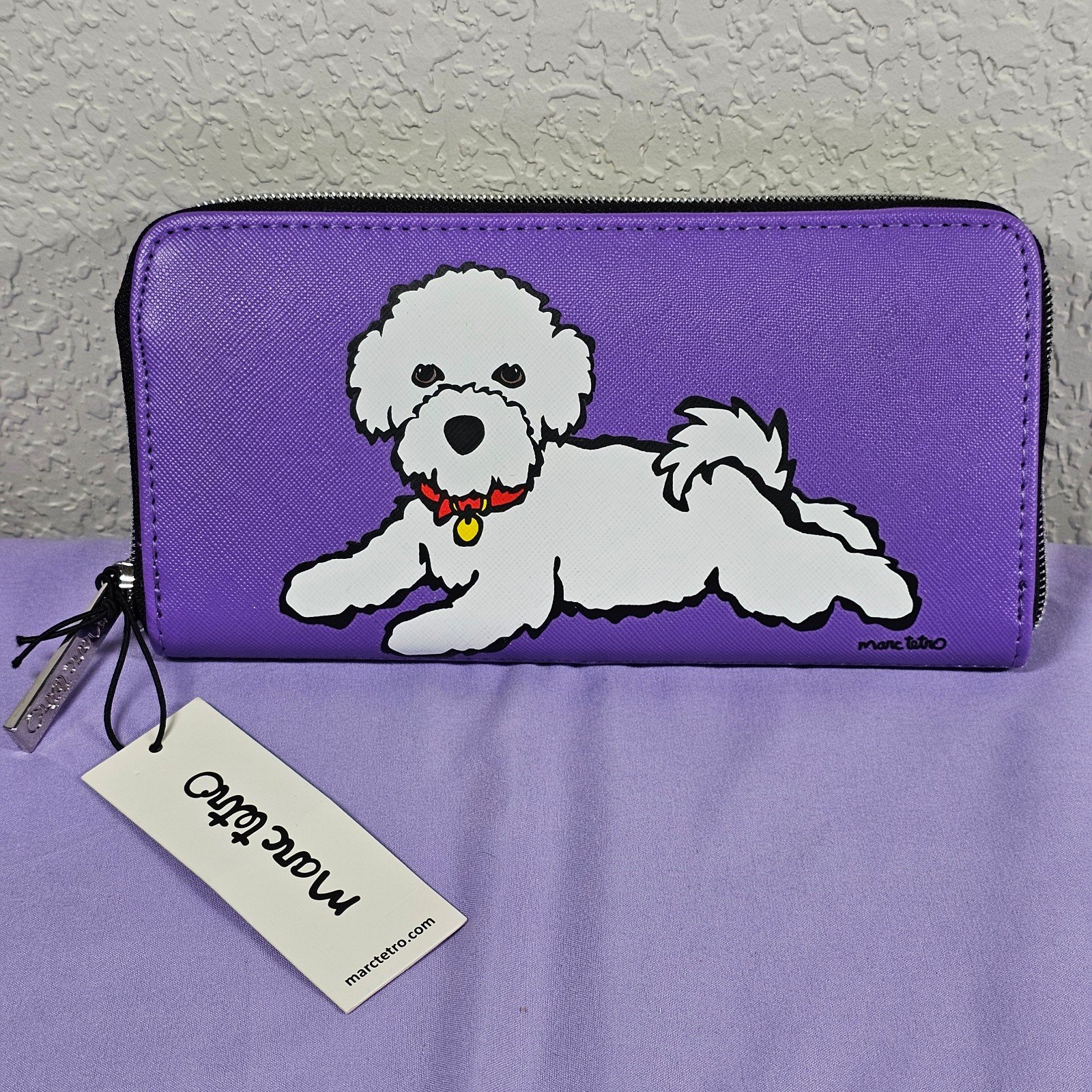 Marc Tetro Zip Around Bichon Frisee Purple Wallet
