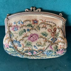 Vintage 1930's Needlepoint Petit-Point Tapestry Evening Purse