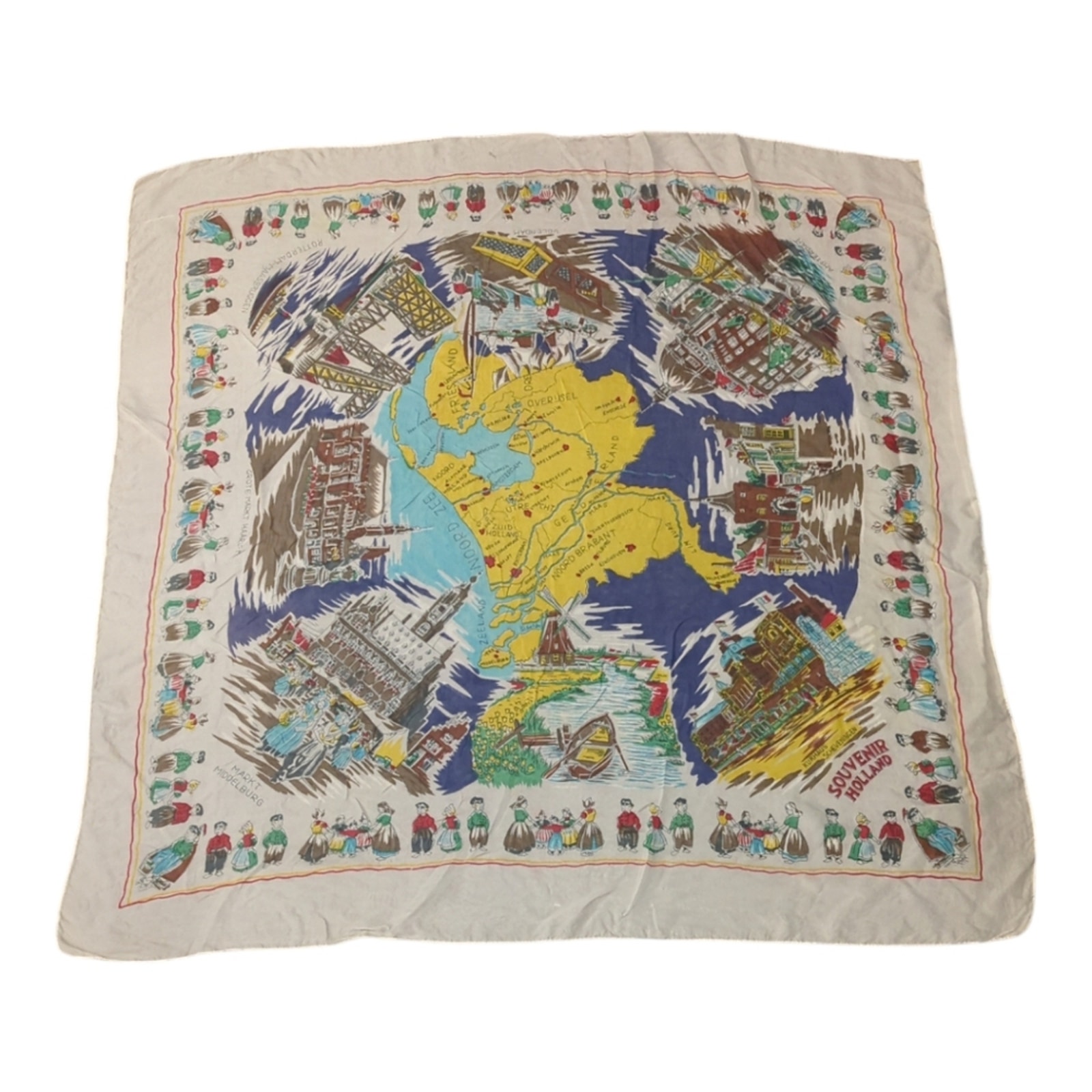 Vintage Souvenir Holland Map & Tourist Attractions Sheer Silk Scarf 30