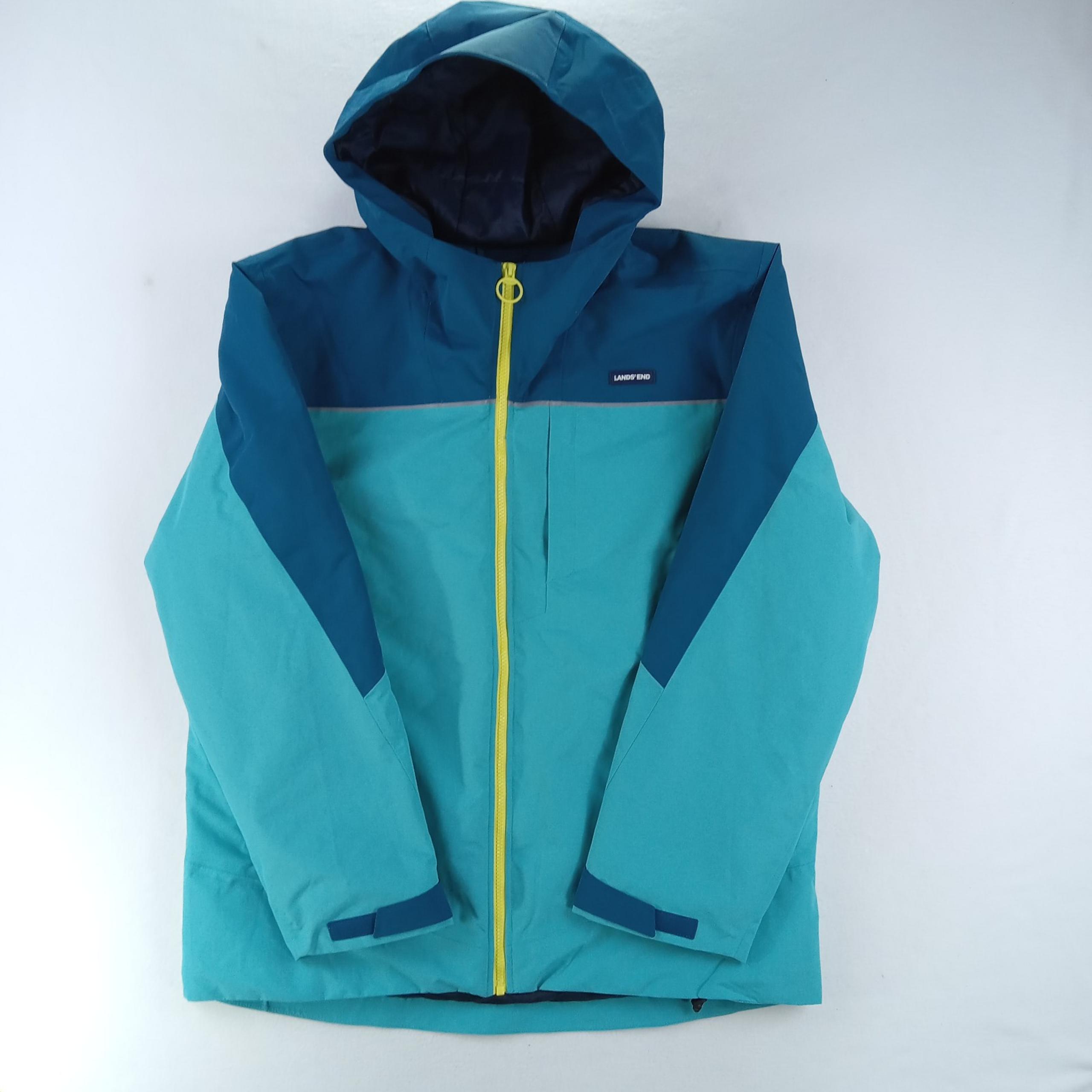 Lands End Squall Jacket Mens Large Quilted Waterproof Full Zip Rain Coat Blue