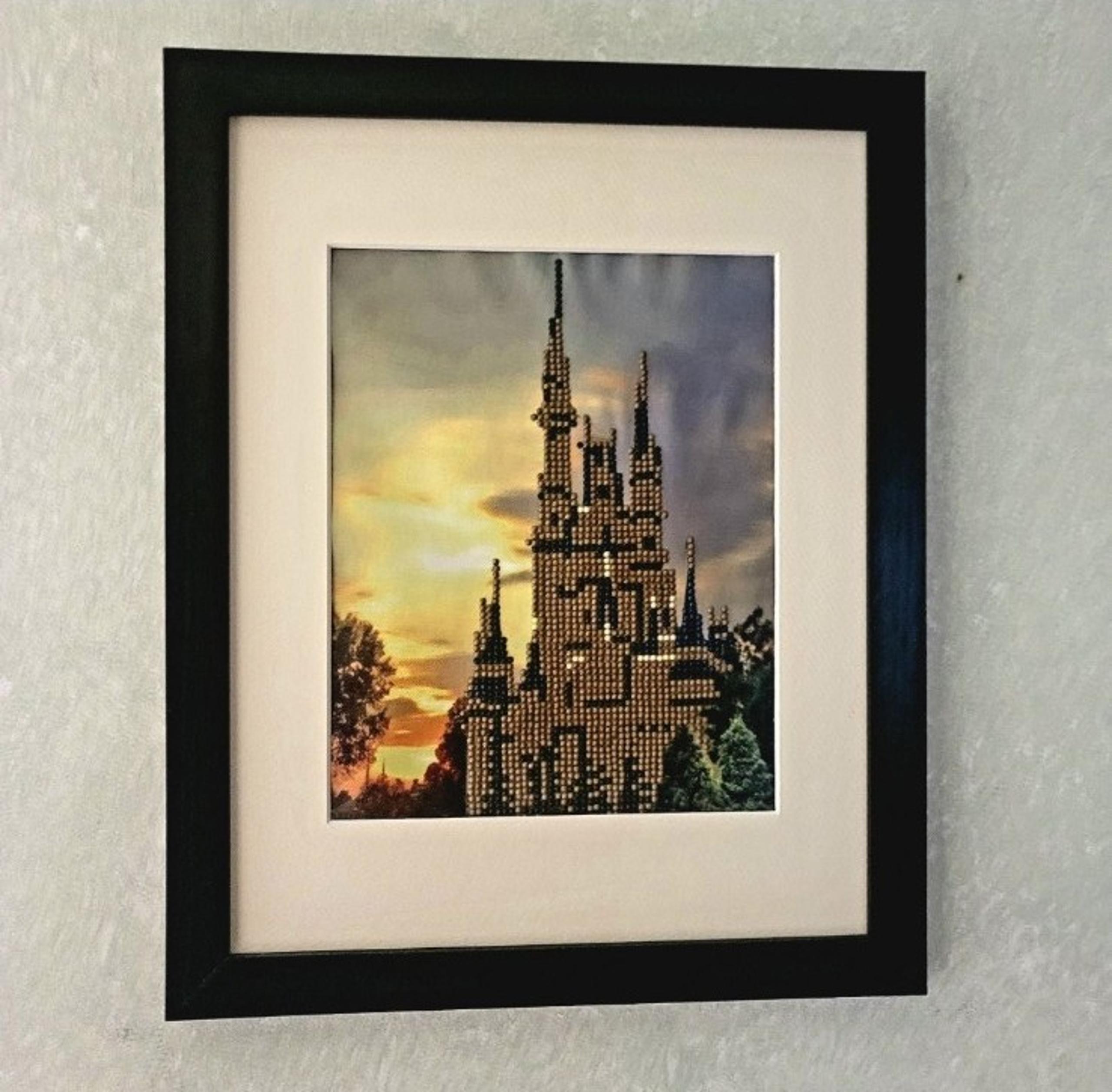 HAND BEADED CASTLE DI AS MOND DRLEED 12X16 FRAMED MATTED WALL ART