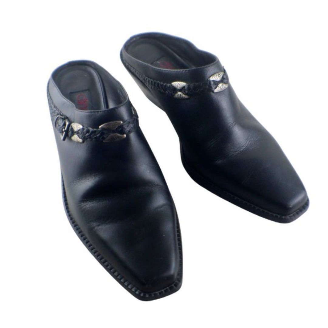 Dingo Women Size 7 Black Leather Slip On Heel Mule Loafer Western Medallion Boho