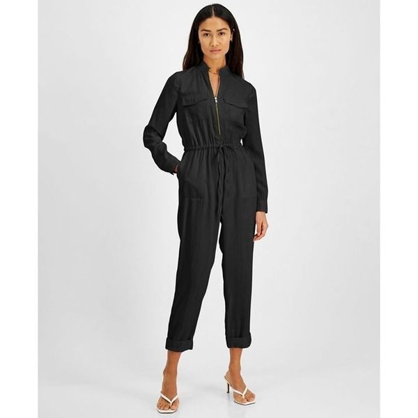 INC International Concepts Tie Utility Jumpsuit, Deep Black, Sz. 14
