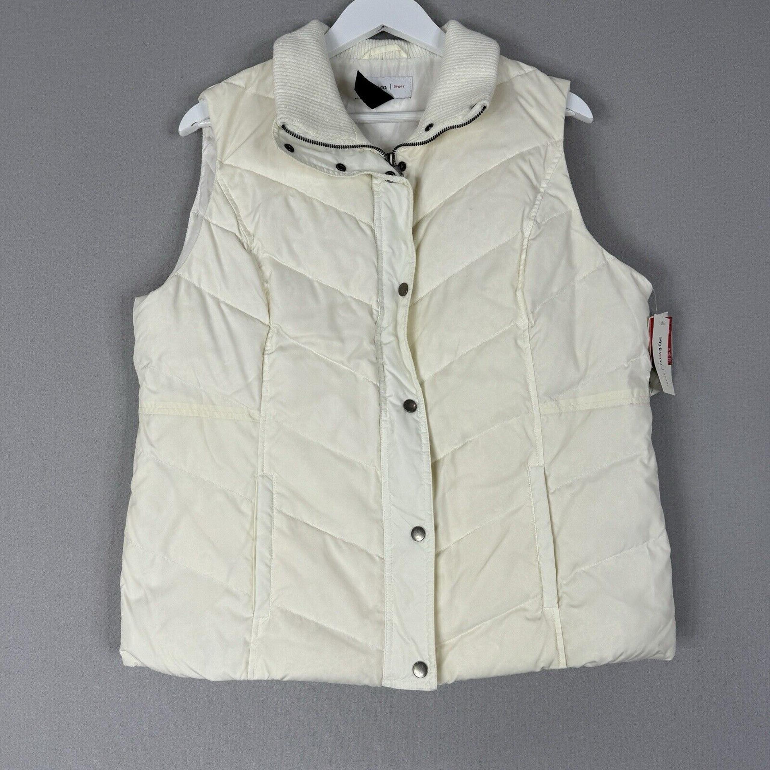 Style & Co Womens Jacket Large White Down Feather Puffer Vest Water Repellent