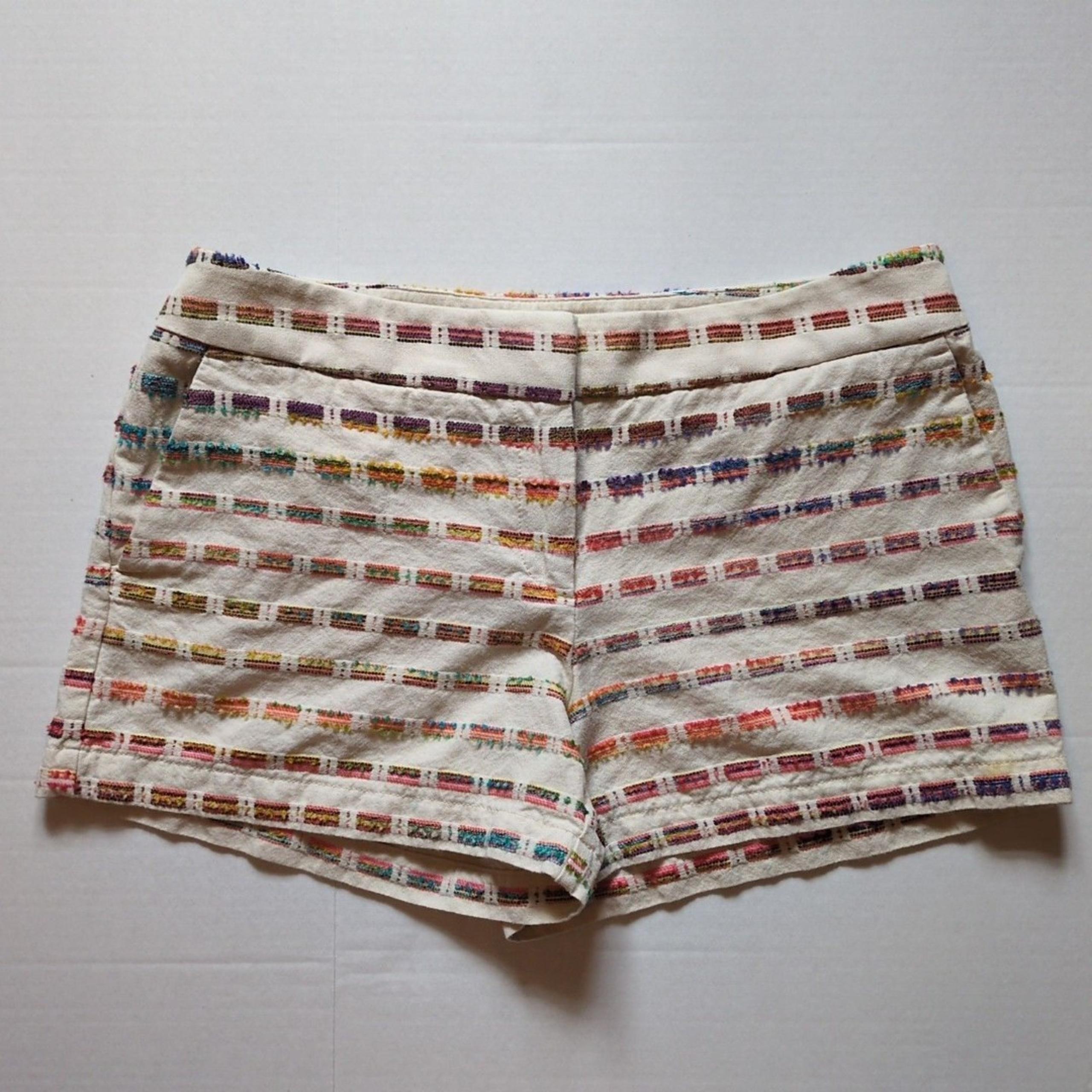 LOFT Riviera Rainbow Striped Shorts Textured Embroidered Size 8 Cream White