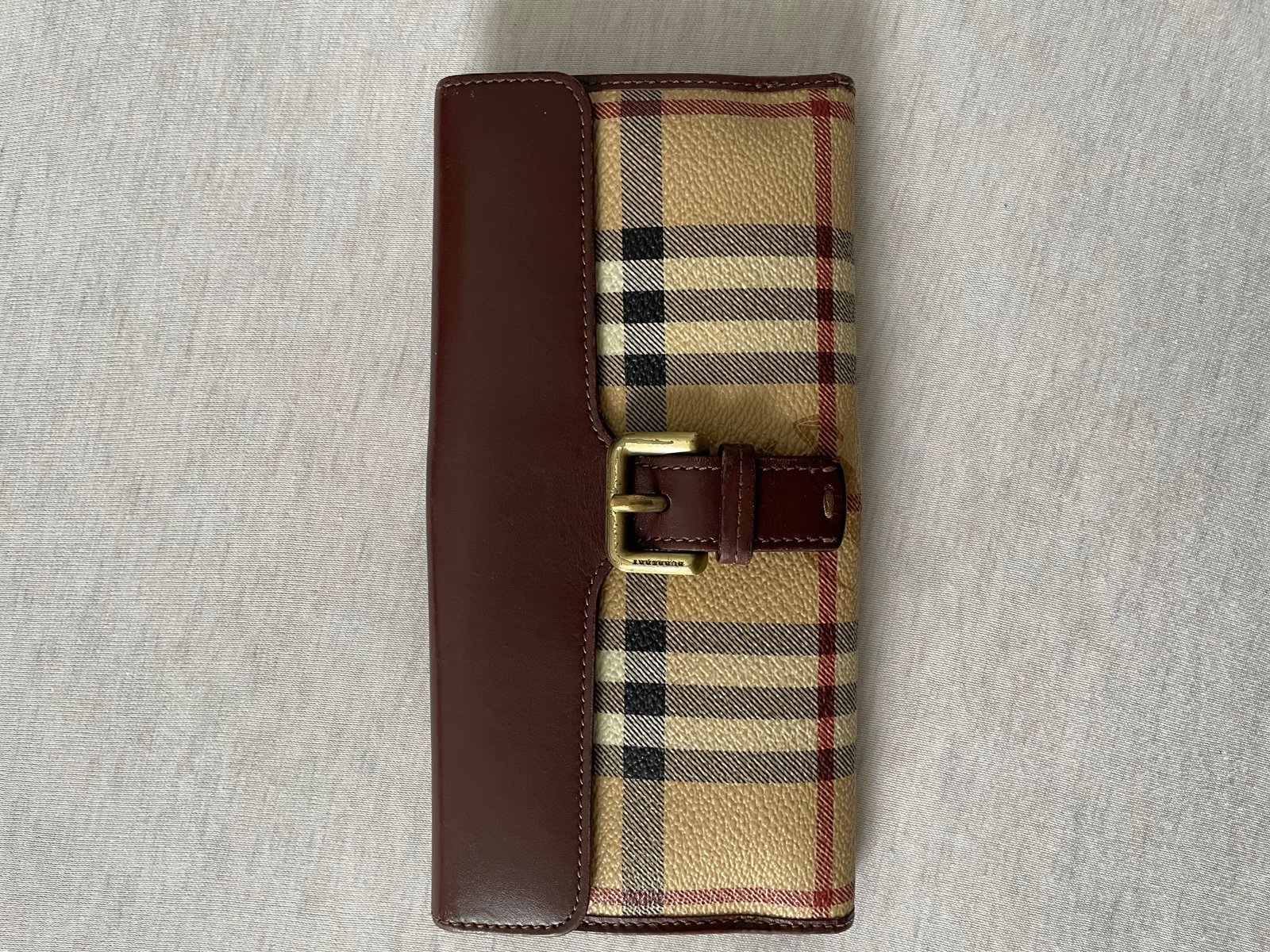 Burberry Brown/Beige Haymarket PVC and Leather Buckle Flap Continental Wallet