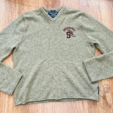 Retro Abercrombie & Fitch Muscle Fit Wool Blend V-Neck Athletic Graphic Sweater.