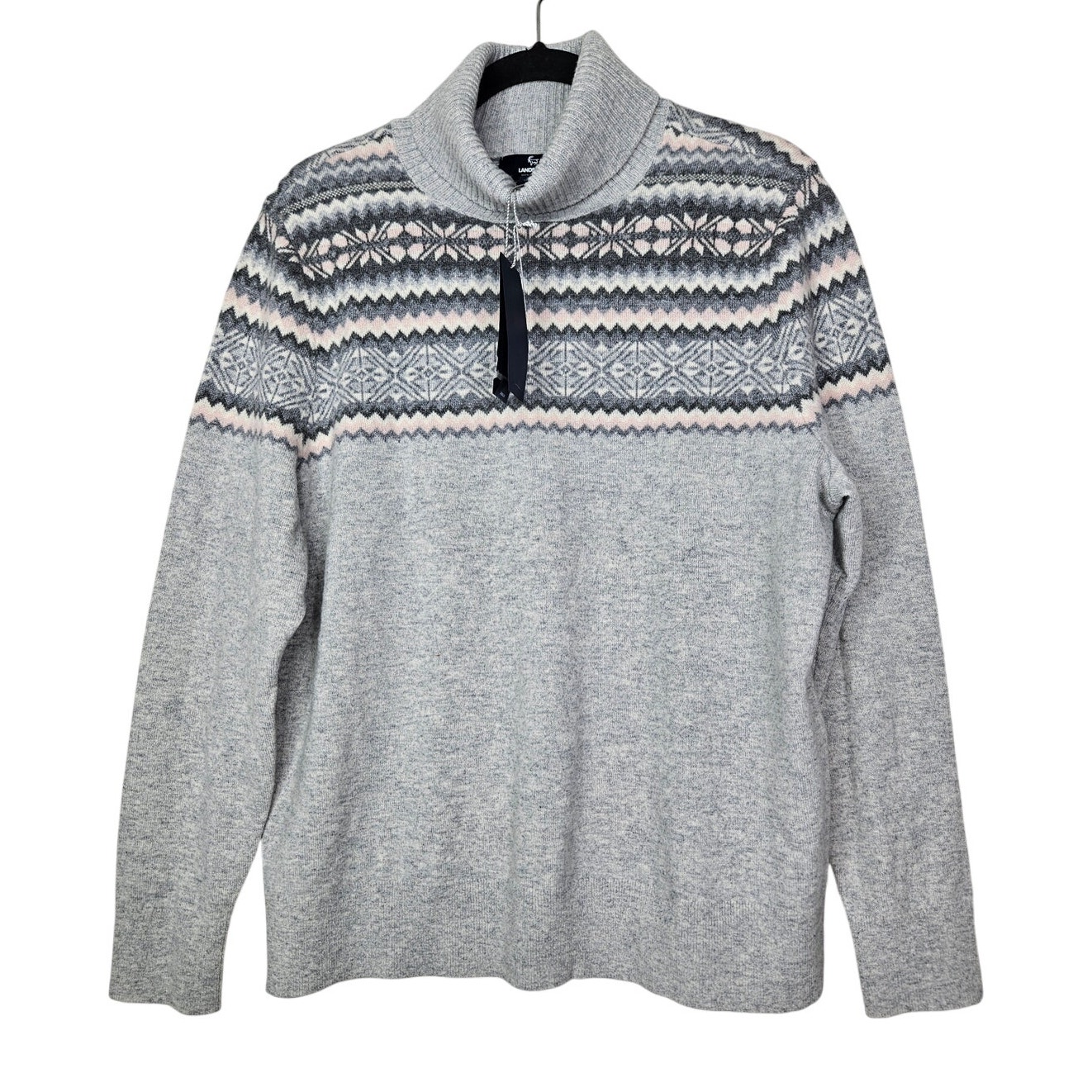 NEW Lands End XL Gray Fair Isle Turtleneck Cashmere Sweater Cozy Soft Cottage