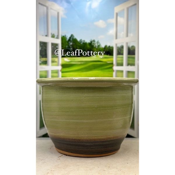 Sheen Green/Brown Clay/Ceramic Planter Pot with drainage holes