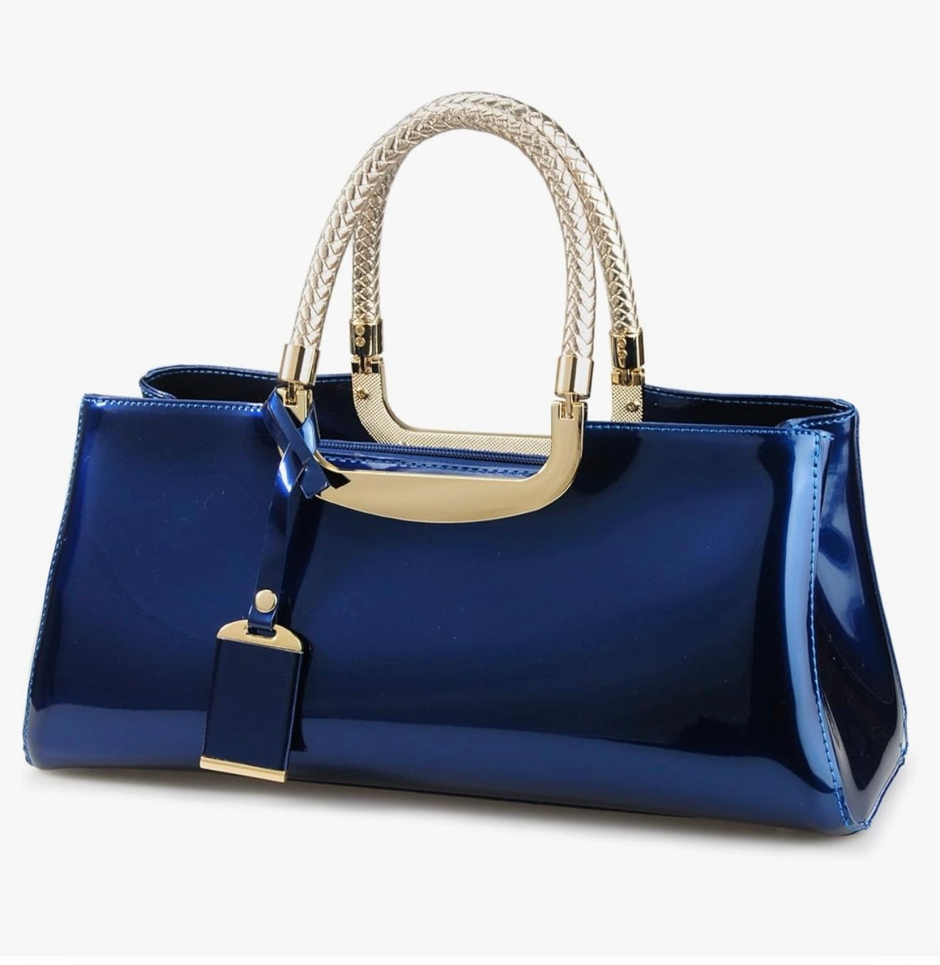 HOXIS Glossy Faux Patent Leather Structured Shoulder Handbag Women Evening Party