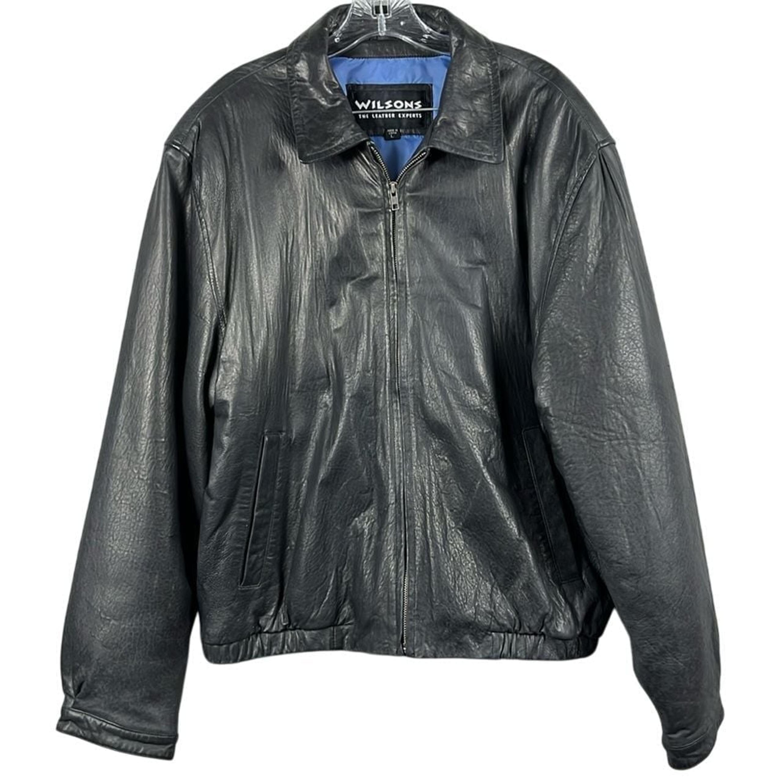 Wilsons Y2K Mens Lined Leather Jacket Size Large Soft Leather Black