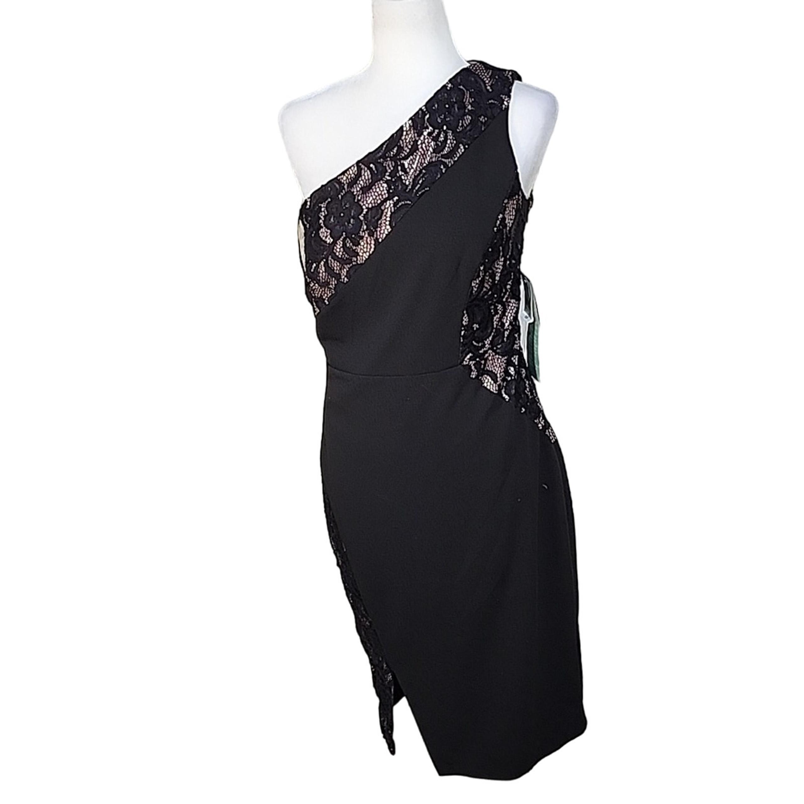 Melrose Social Abby Black One Shoulder Lace Detail Dress Womens Size 8 NWT