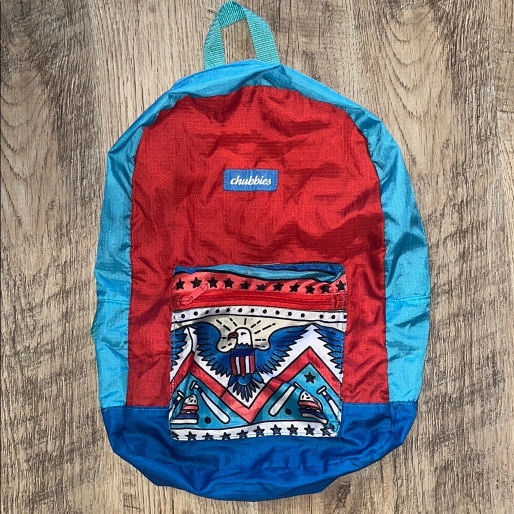 Chubbies Red and Blue Backpack with Eagle Design