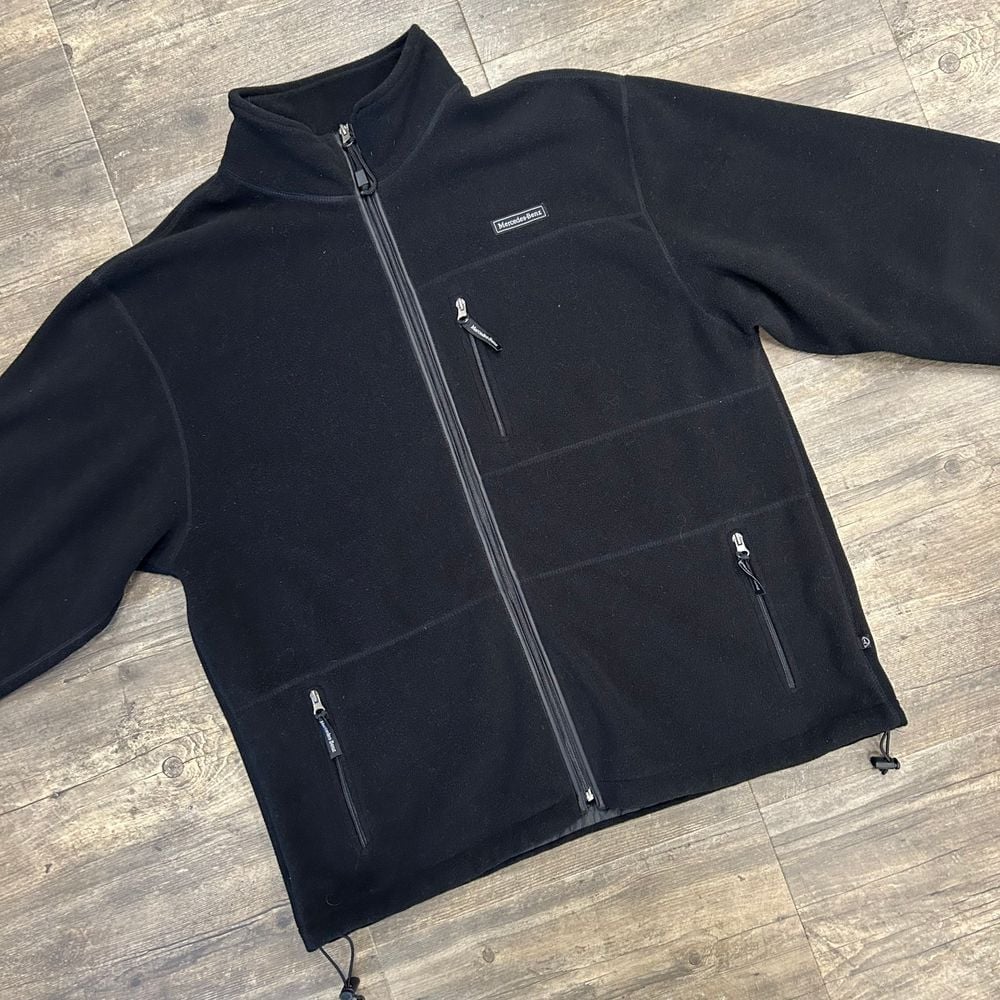 Vintage Mercedes Benz Fleece Full Zip Jacket Men Size XL Black Box Logo