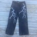Vintage Y2k Baggy Washed faded wide leg Black denim Lightning Bolt size 32
