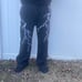 Vintage Y2k Baggy Washed faded wide leg Black denim Lightning Bolt size 32
