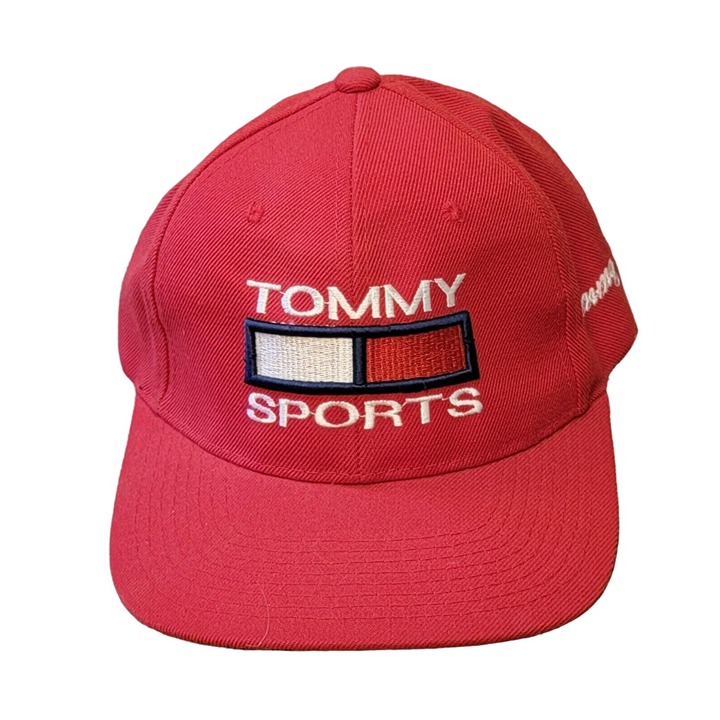 Vintage Tommy Hilfiger Sports Red Logo Hat Adjustable Embroidered Wool Blend 90s