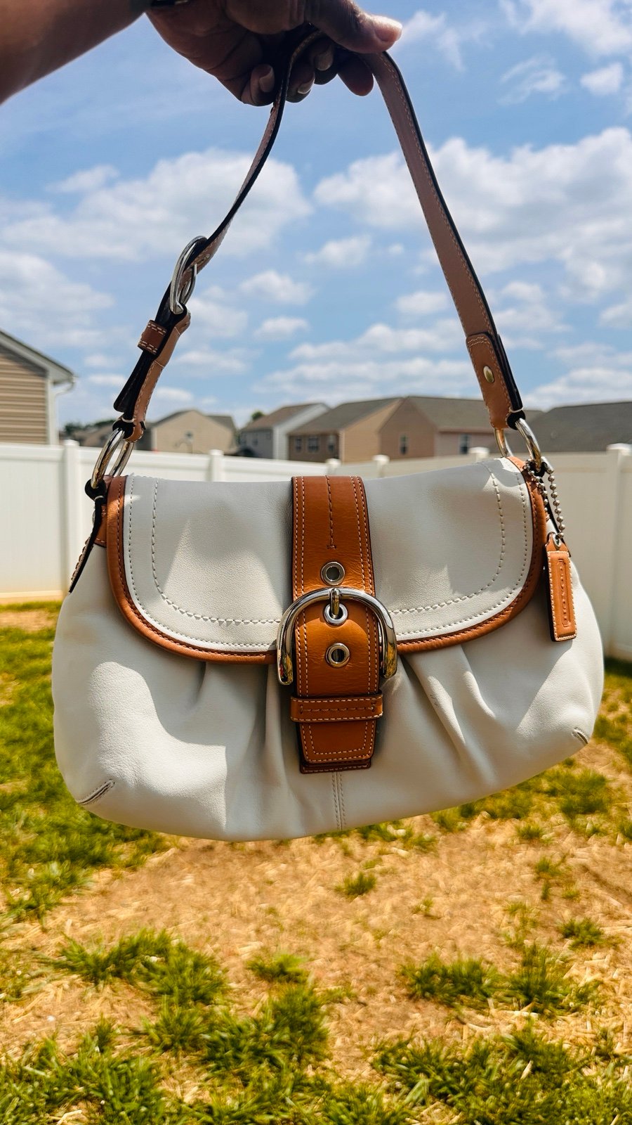 Y2K Coach Leather Hobo White and tan.