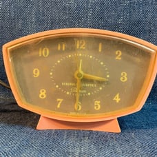 Vintage MCM 1956 General Electric Telechron Alarm Clock Atomic Design Pink